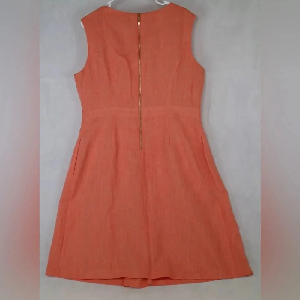 Ellen Tracey Peach / Coral Pleated Keyhole Dress w/ Gold Toned add ons, Size 10 - Picture 2 of 4